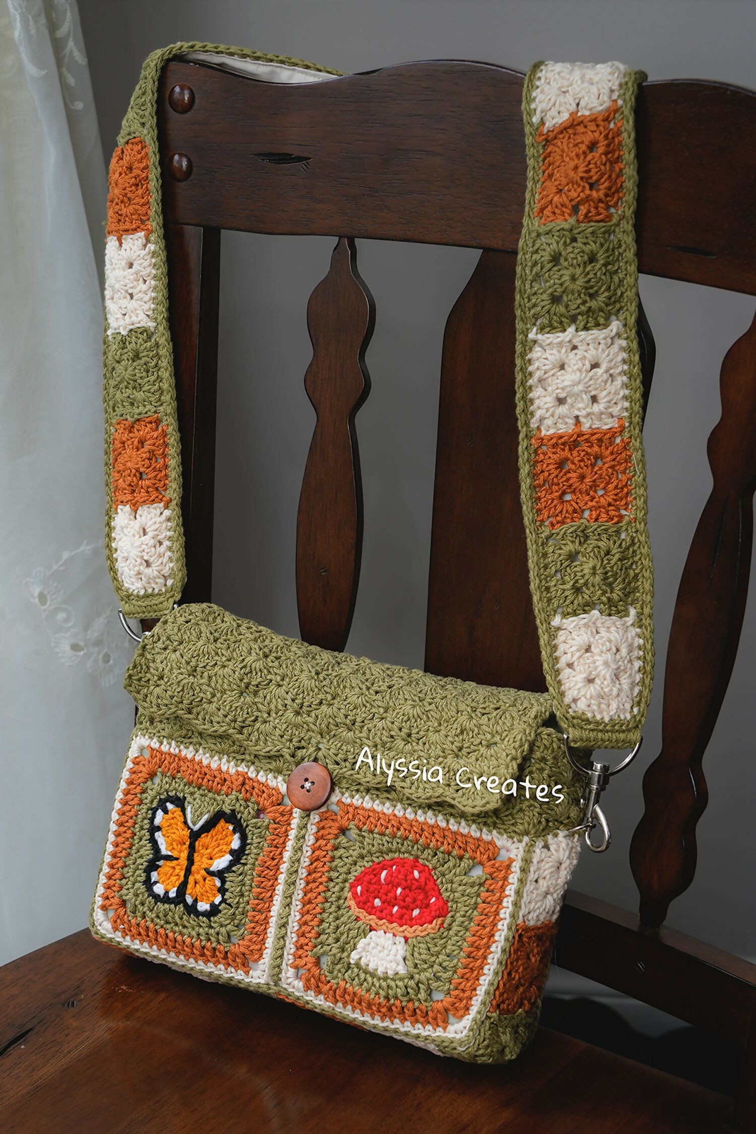 Butterfly and Mushroom Book Sleeve Bag (Crochet)